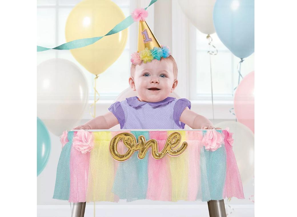 1st Birthday Deluxe High Chair Decoration - Pink & Gold