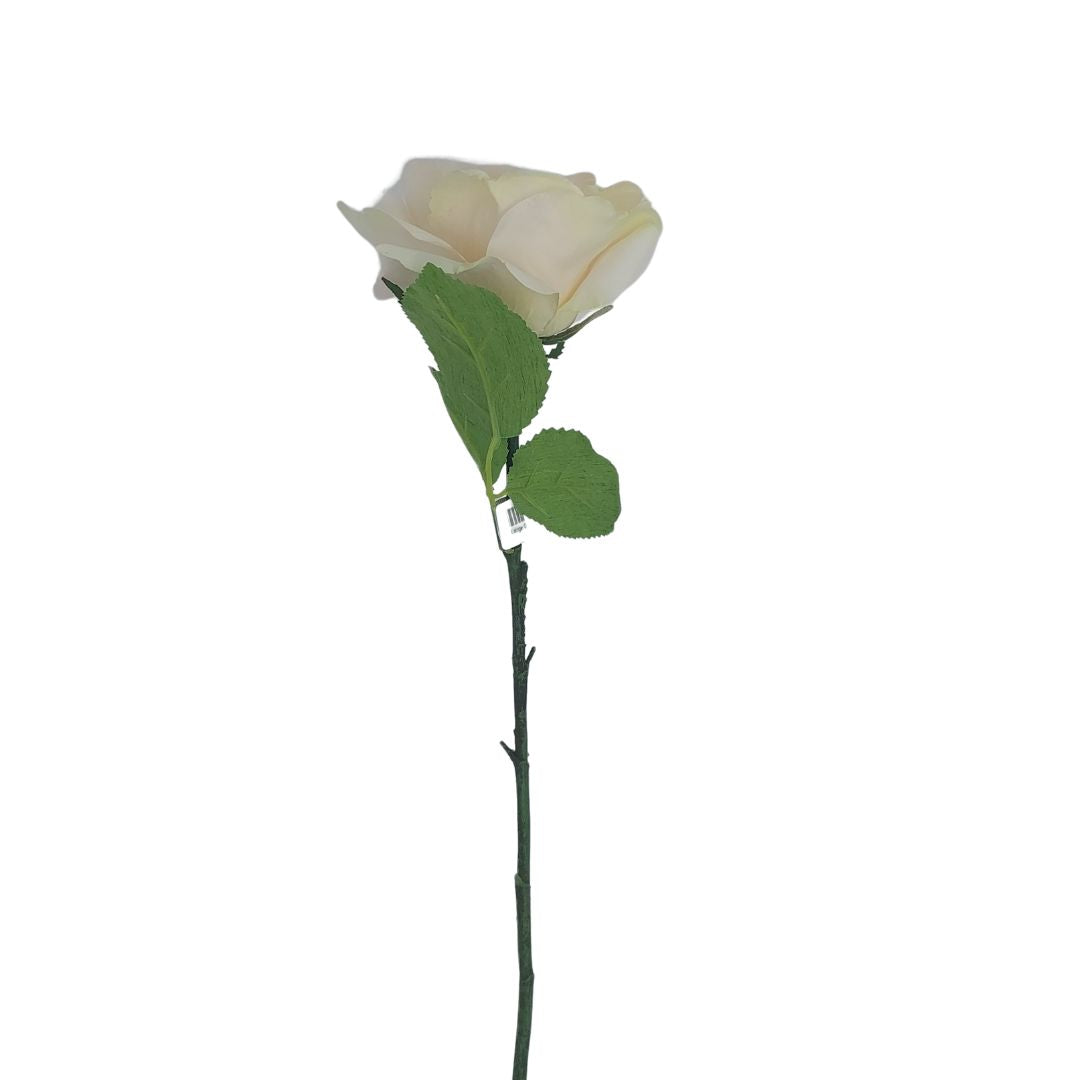 Single Artificial Large Open Rose Flower - Ivory