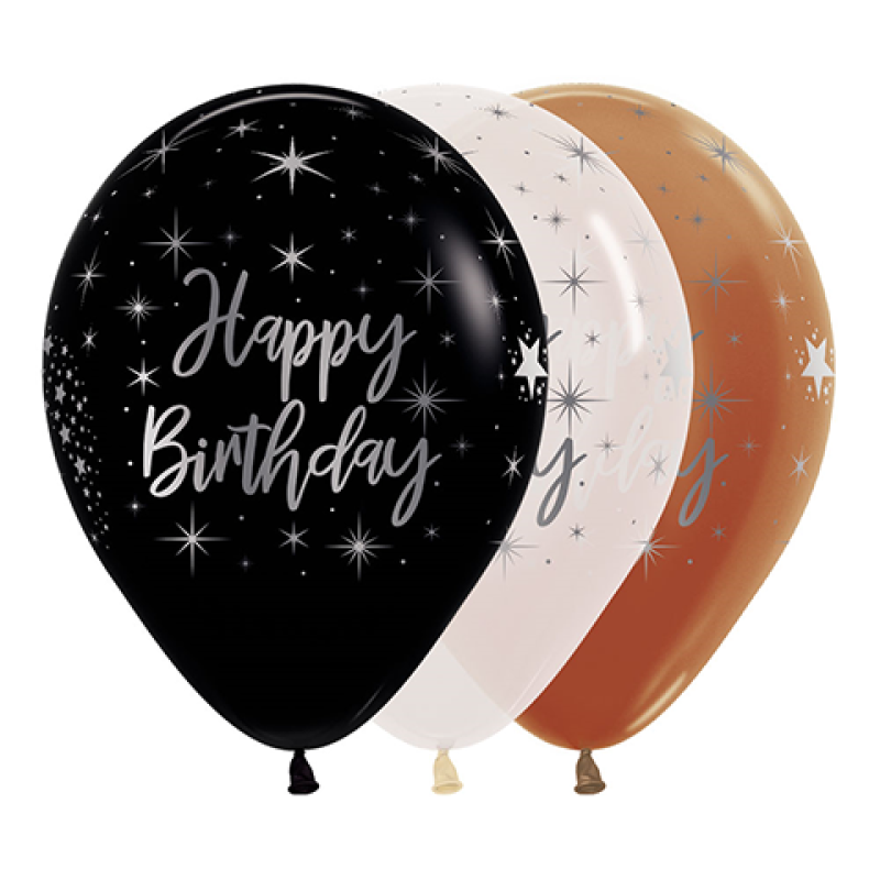 Mink Happy Birthday Metallic Balloons 12pk
