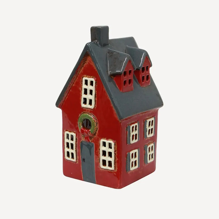 Alsace Tea Light Cottage Red with Wreath