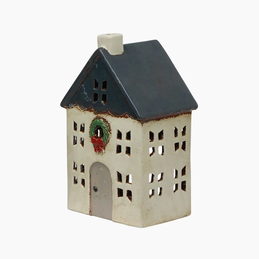 Alsace Tea Light House Blue with Wreath Small