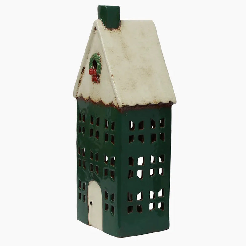 Alsace Tea Light House Green with Wreath Large