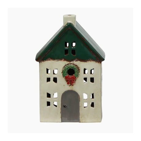 Alsace Tea Light House Green with Wreath Small