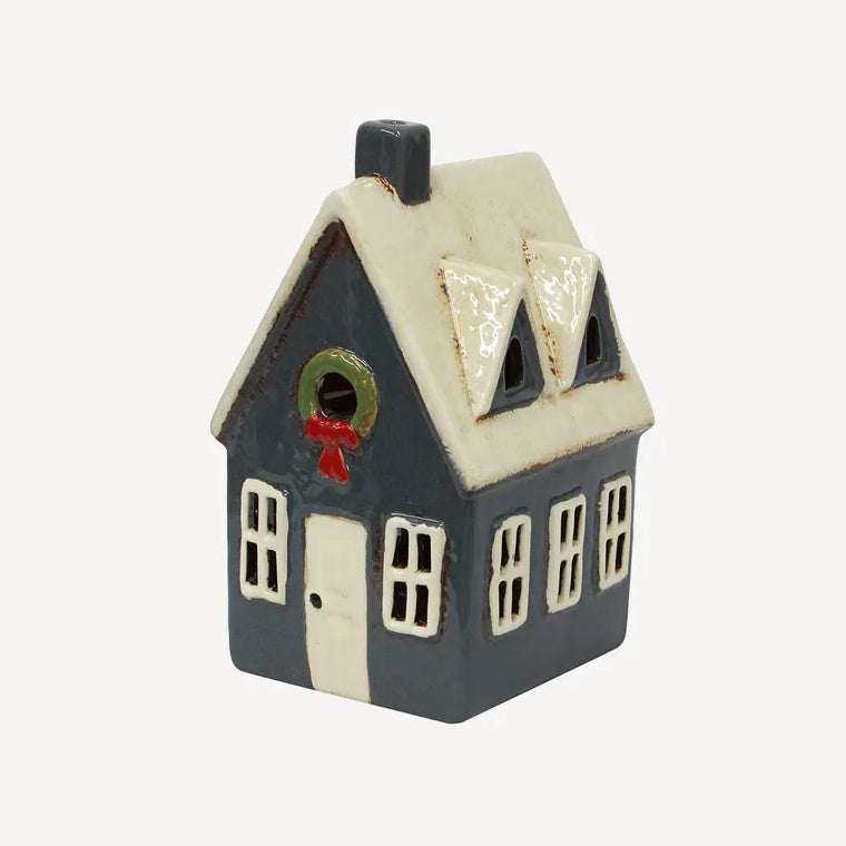 Alsace Tea Light Cottage Navy with Wreath