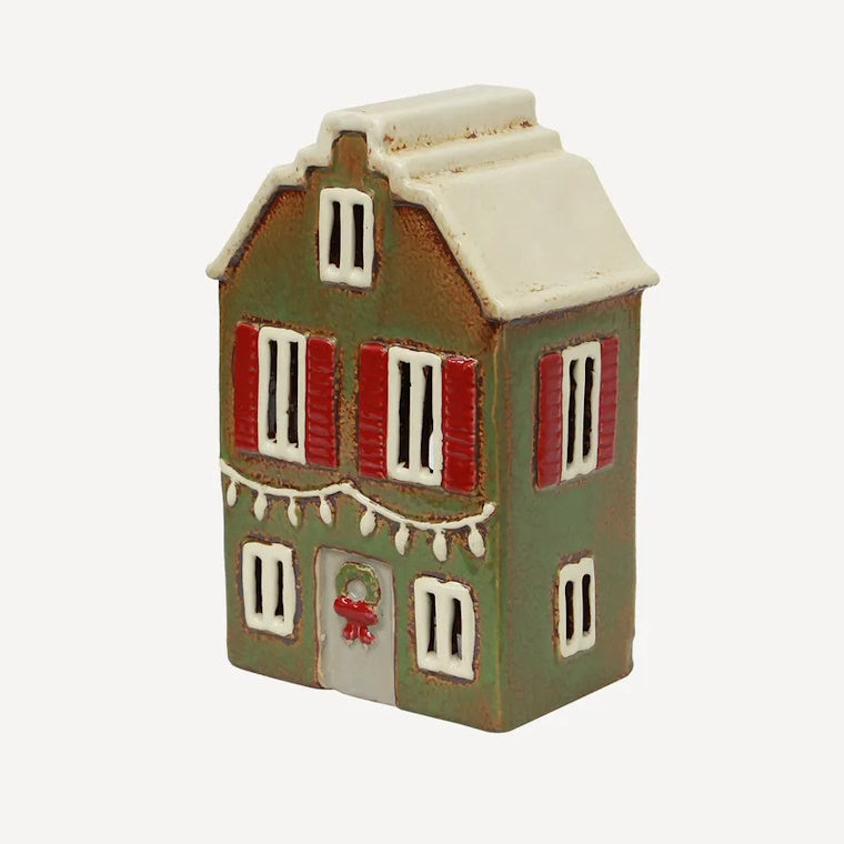 Alsace Tea Light Christmas Green with Shutters