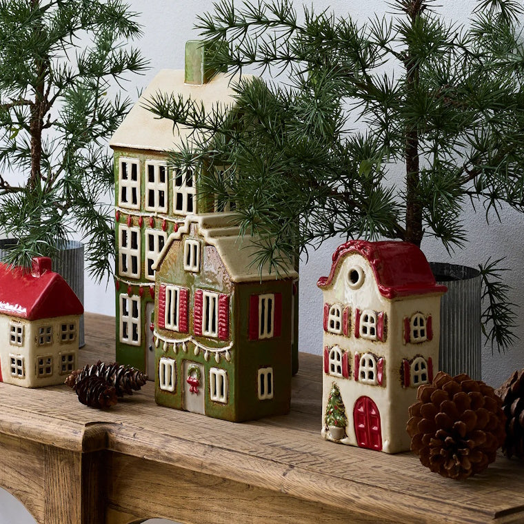 Alsace Tea Light Christmas Green with Shutters