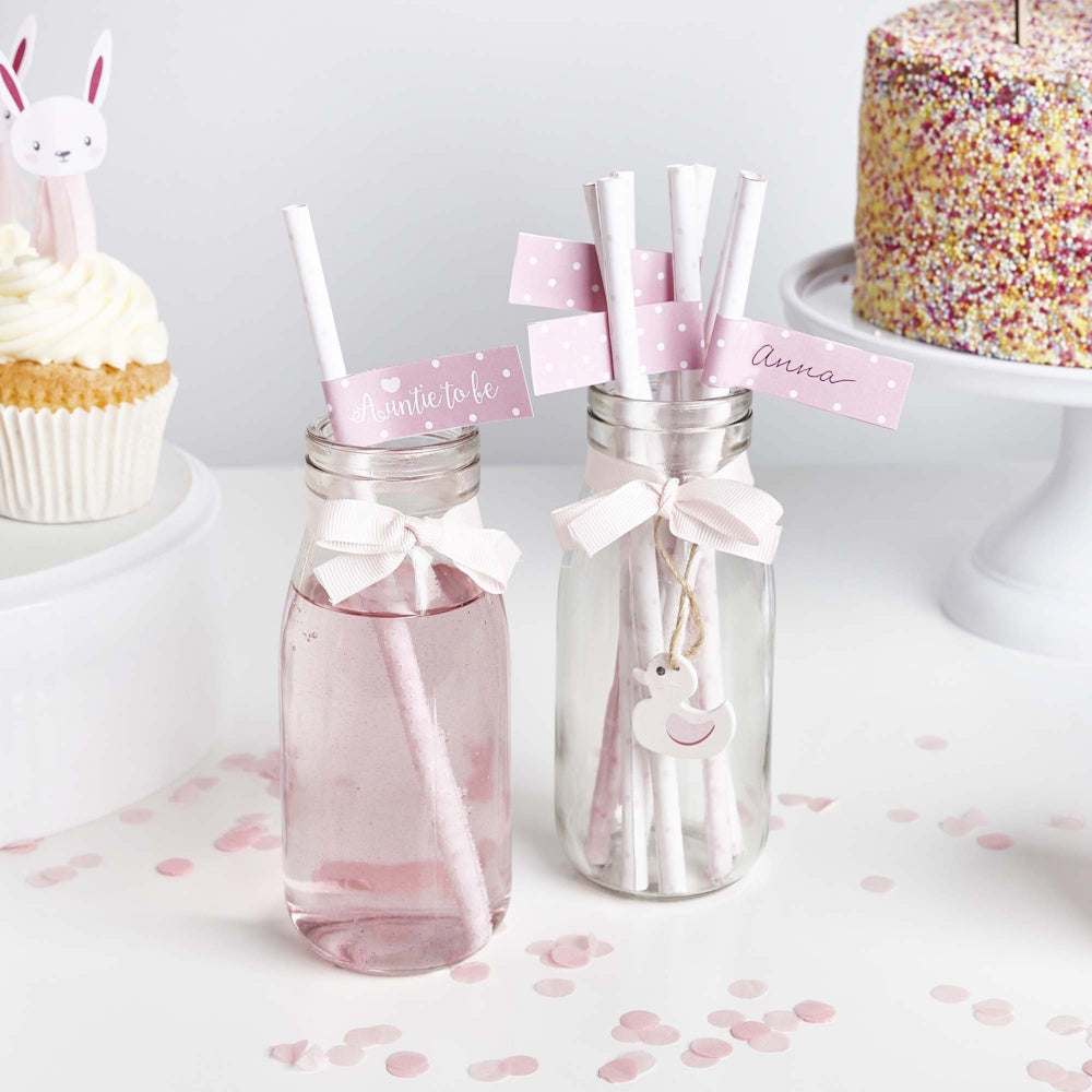 Baby Shower Flag Paper Straws 20pk - Pink