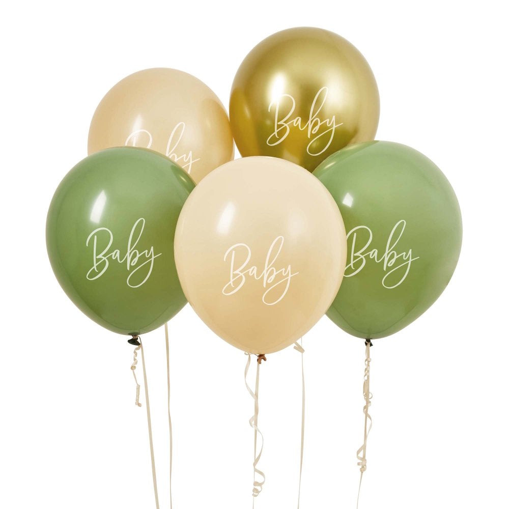 Baby Shower Sage, Nude & Gold Balloon Bundle 5pk