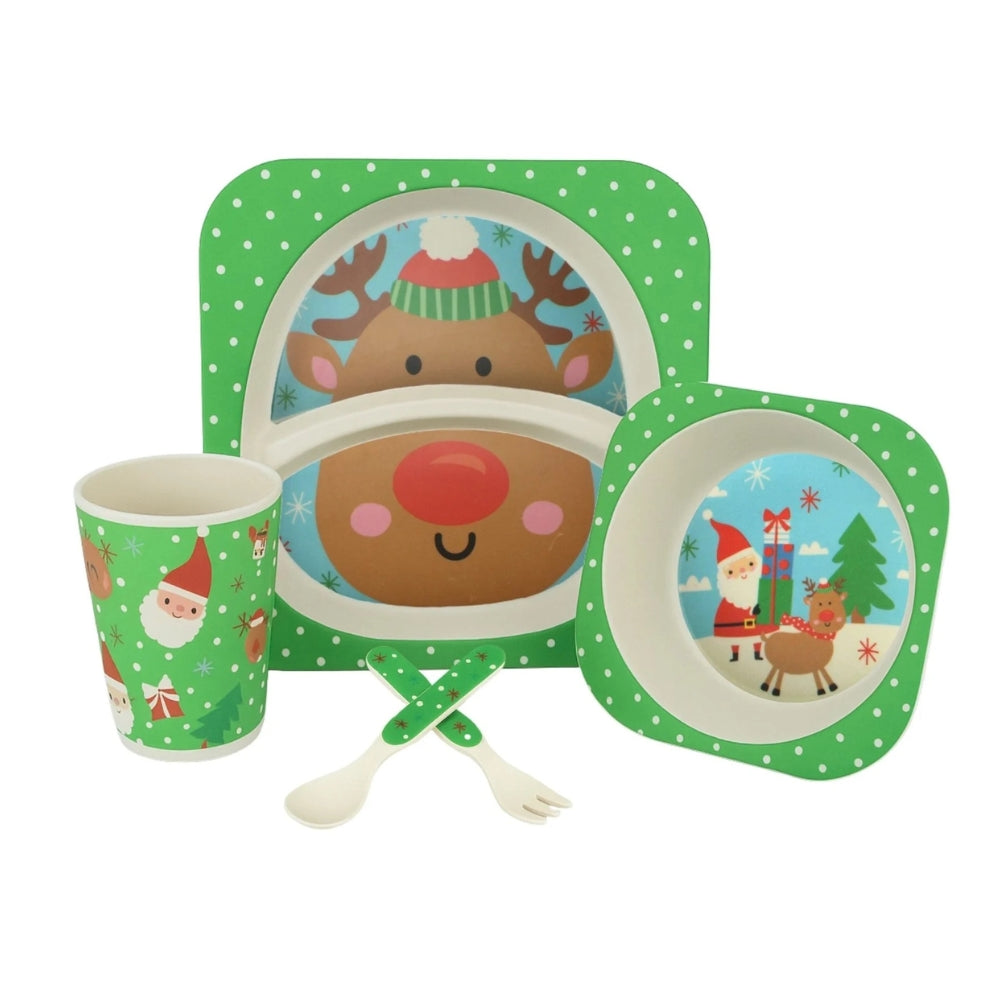 Christmas Kids Bamboo Tableware Set - Santa & Rudolph