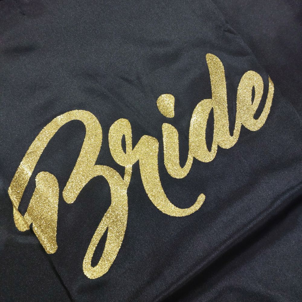 Black Satin Bridal Robe - Bride