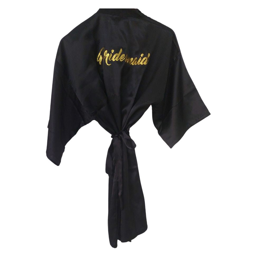 Black Satin Bridal Robe - Bridesmaid