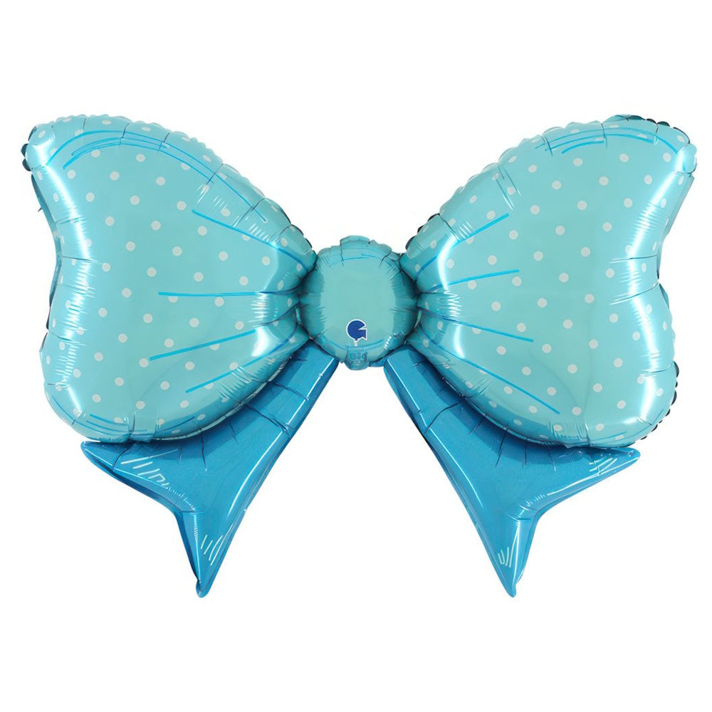 Blue Polka Dot Bow Shaped Foil Balloon