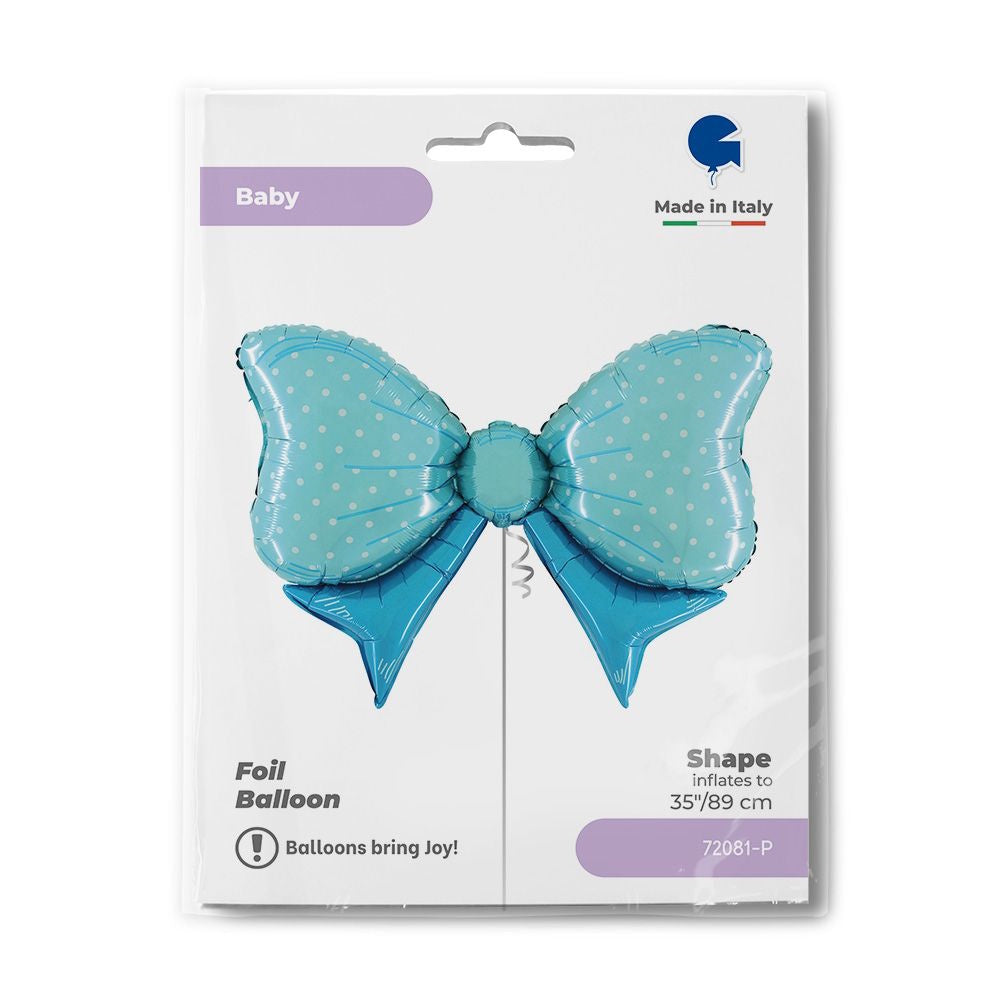 Blue Polka Dot Bow Shaped Foil Balloon