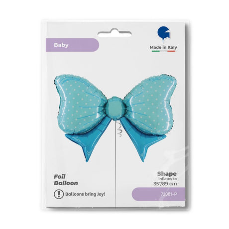 Blue Polka Dot Bow Shaped Foil Balloon