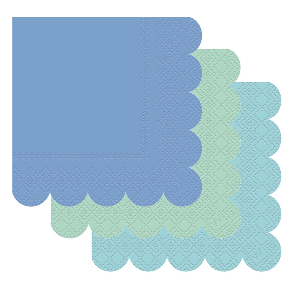 Blue & Mint Scalloped Edge Beverage Napkins 16pk