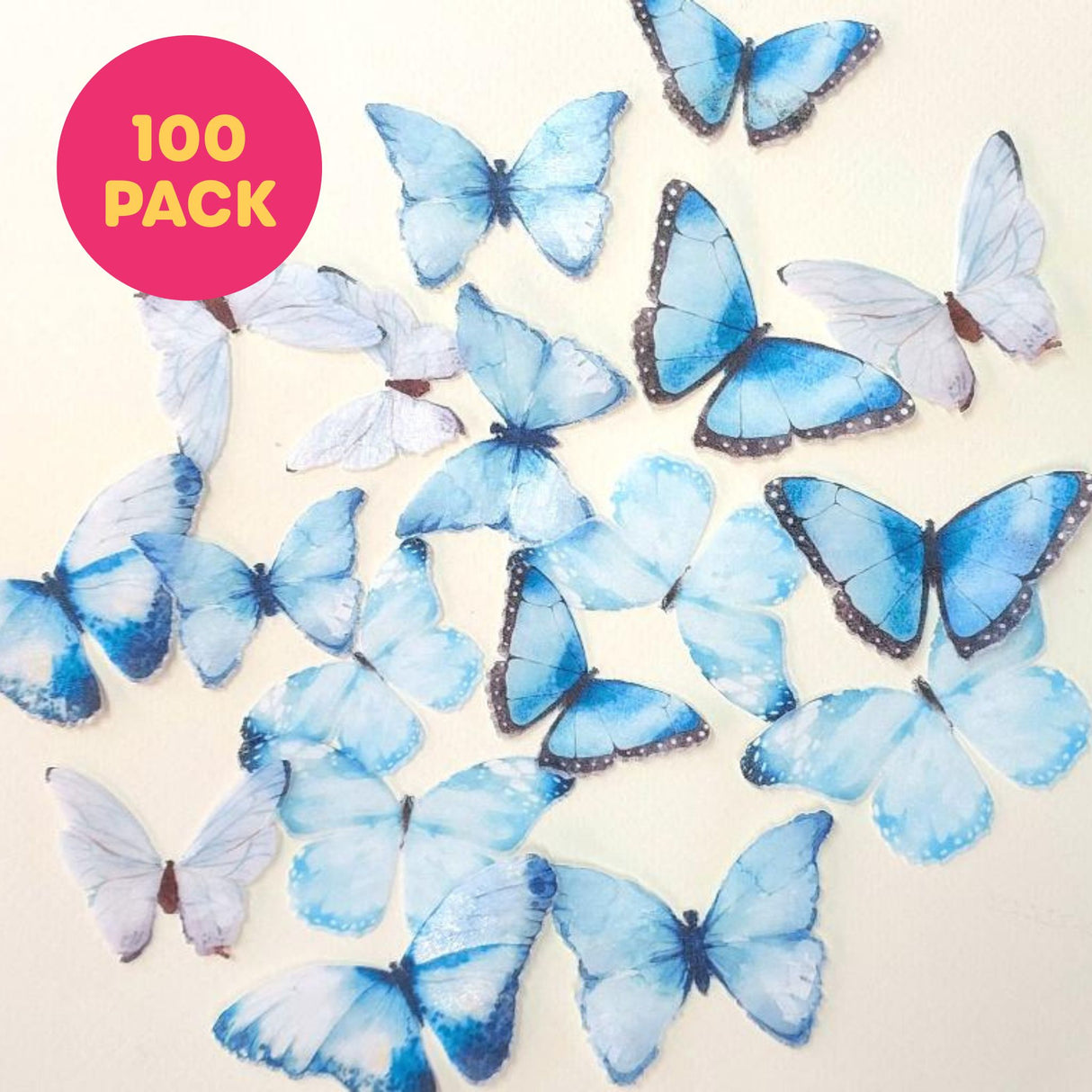 Blue Butterflies Edible Wafer Toppers - Bulk 100pk