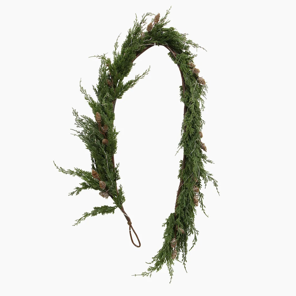 French Country Cedar & Pinecone Swag with Lights