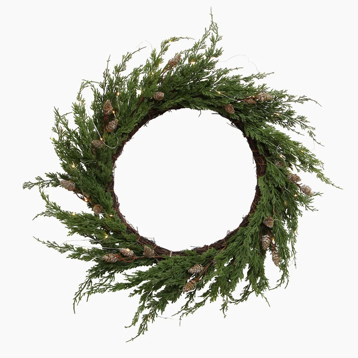 French Country Cedar & Pinecone Wreath with Lights