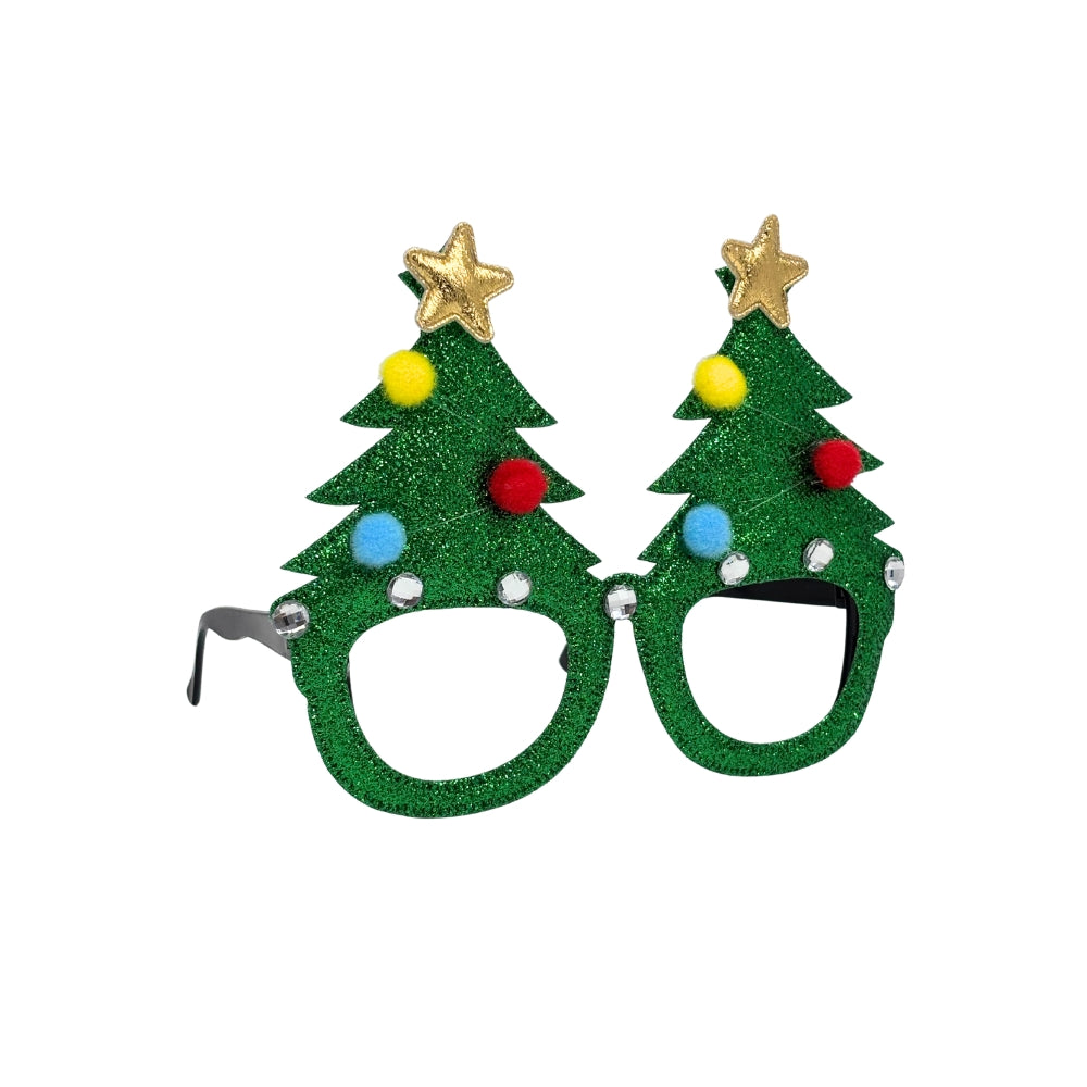Glitter Novelty Christmas Glasses - Trees