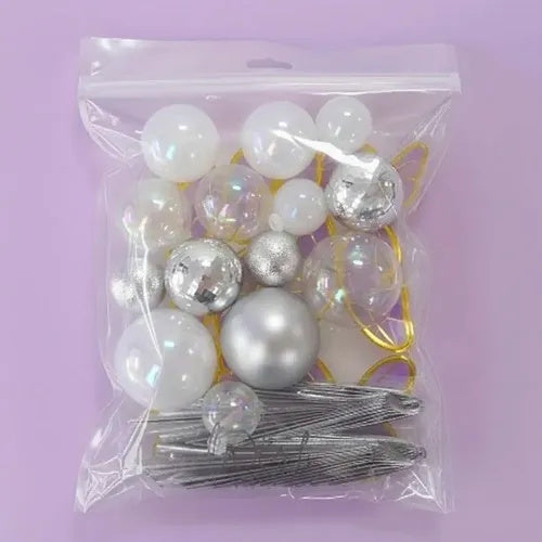 Deco Ball, Fan & Butterfly Topper Set - Clear, White & Silver