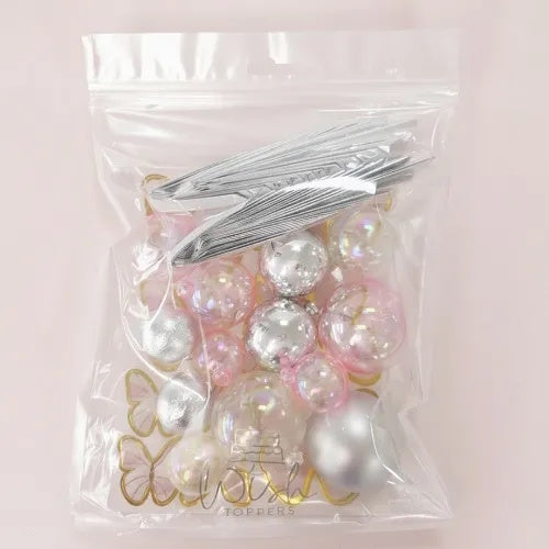 Deco Ball, Fan & Butterfly Topper Set - Clear, Pink & Silver