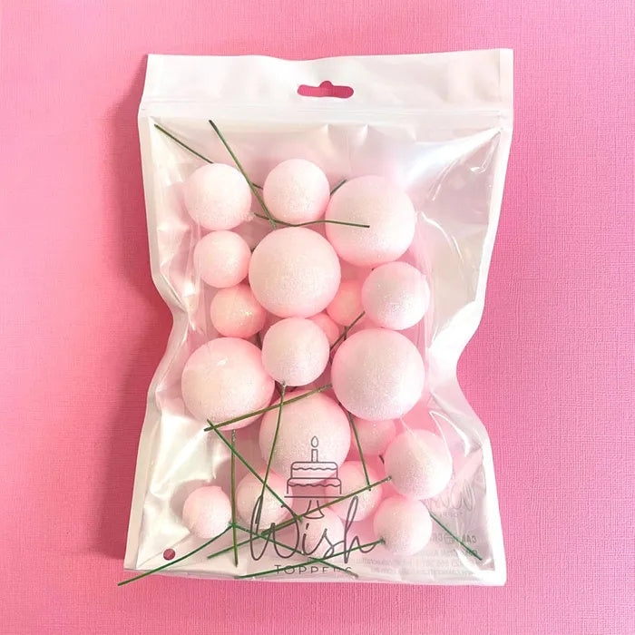 Deco Foam Ball Toppers 20pk - Glitter Baby Pink