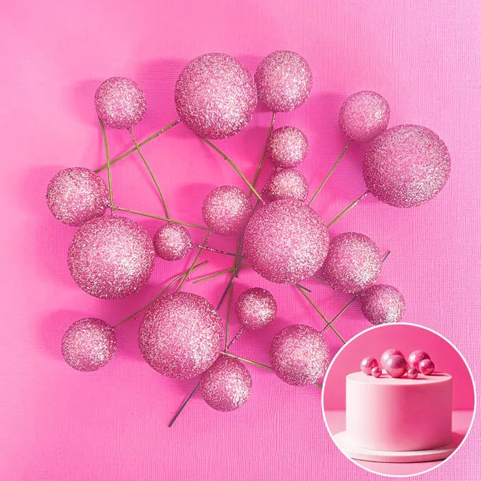 Deco Foam Ball Toppers 20pk - Glitter Pink