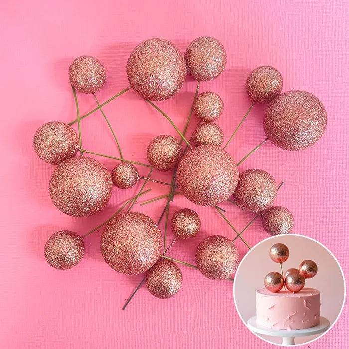 Deco Foam Ball Toppers 20pk - Glitter Rose Gold