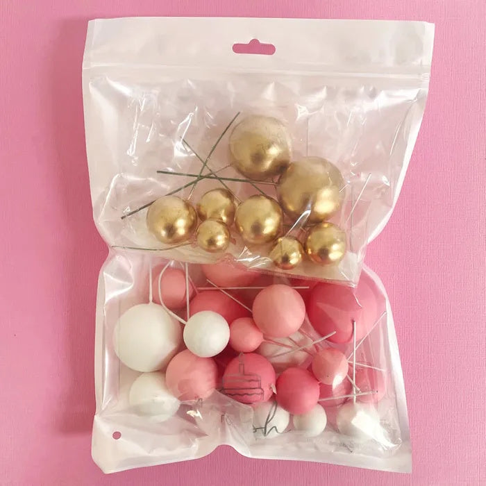 Deco Foam Ball Toppers 32pk - Pink, White & Gold