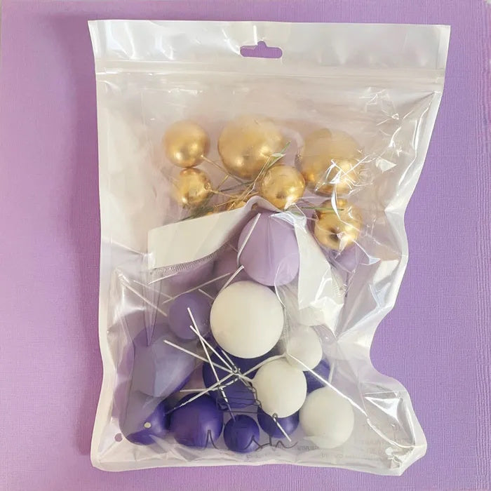 Deco Foam Ball Toppers 32pk - Purple, White & Gold