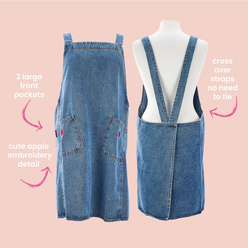 Annabel Trends Denim Apron with Apple Embroidery