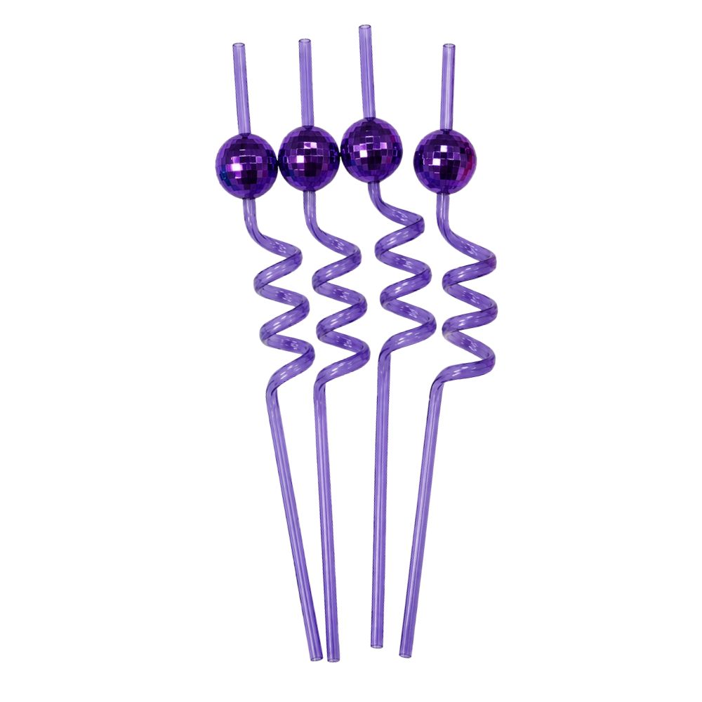 Disco Ball Reusable Spiral Straws 4pk