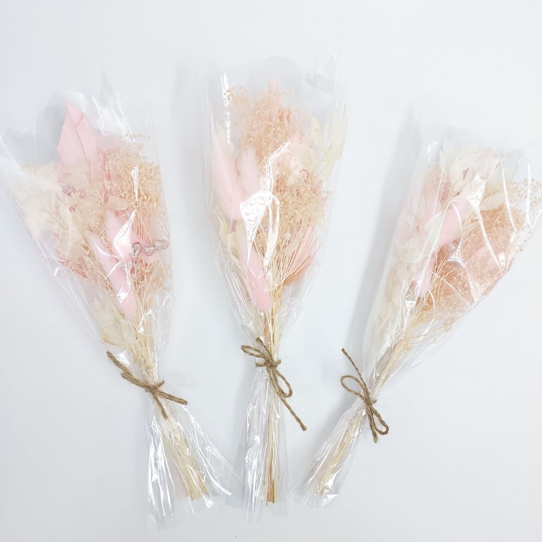 Dried Mixed Florals with Fan - Pink