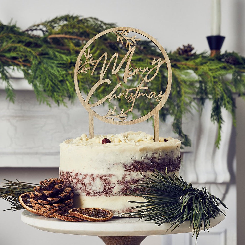 Festive Folklore Christmas Wreath Wooden Cake Topper