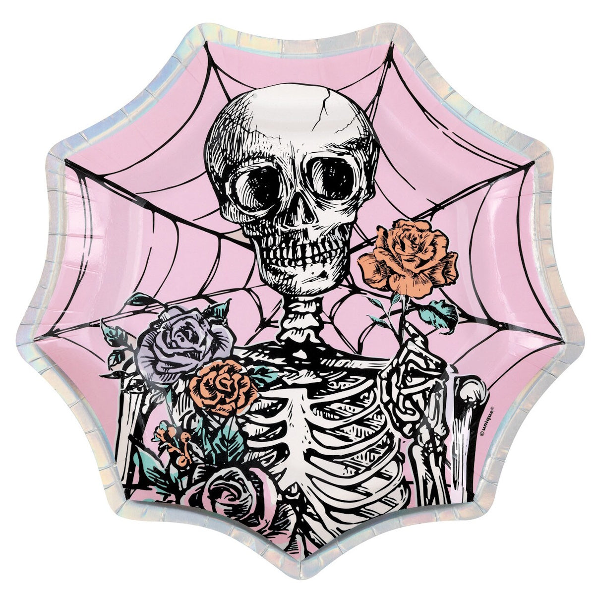 Floral Skulls Spiderweb Plates 8pk