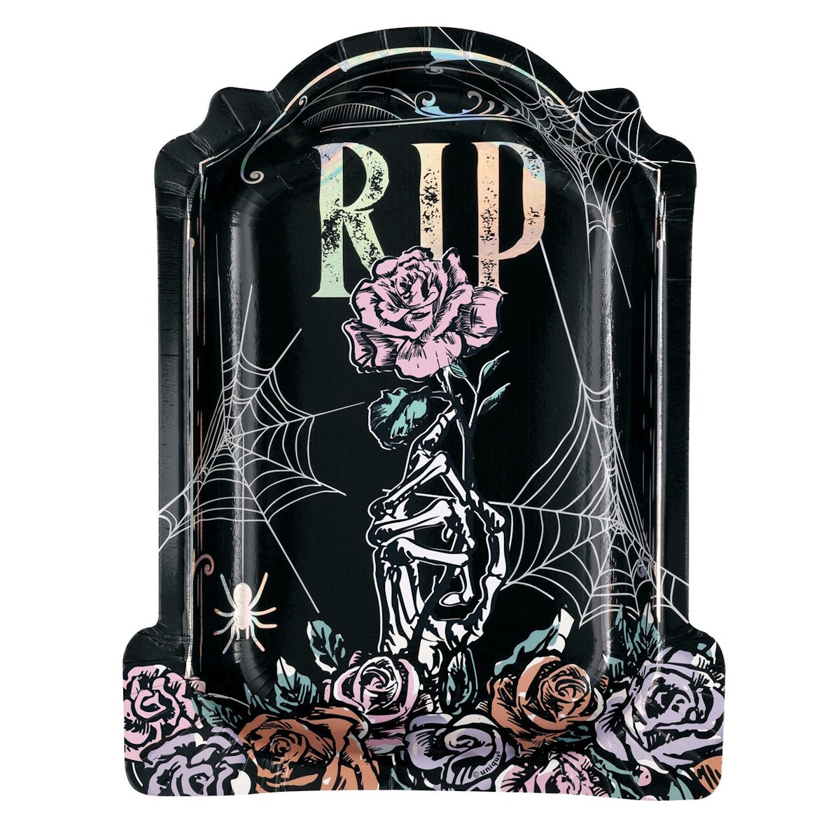 Floral Skulls Tombstone Shaped Plates 8pk