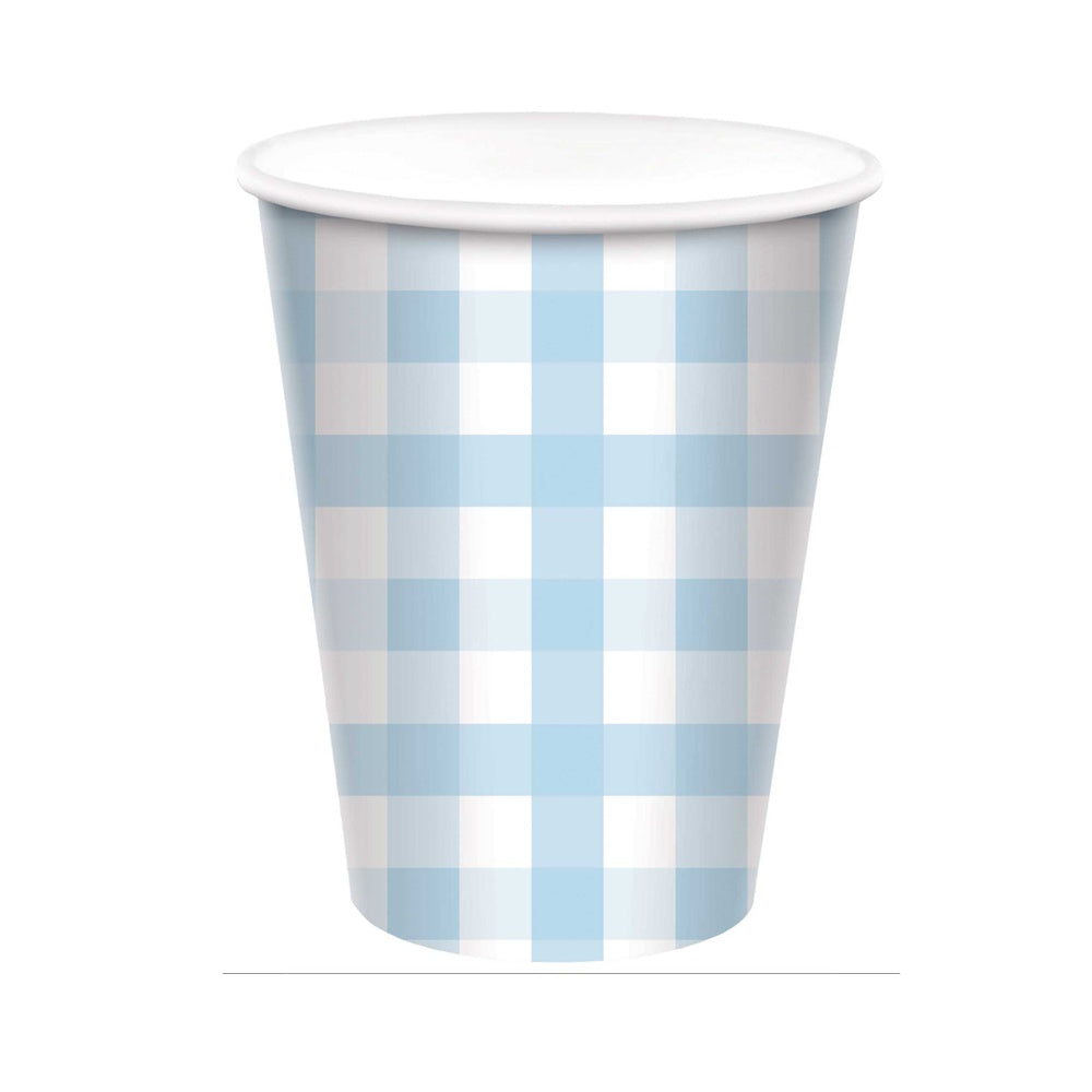 Gingham Cups 8pk - Pastel Blue