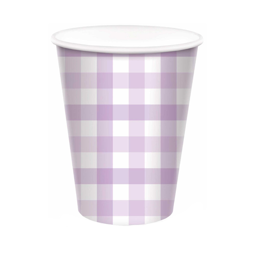 Gingham Cups 8pk - Pastel Purple
