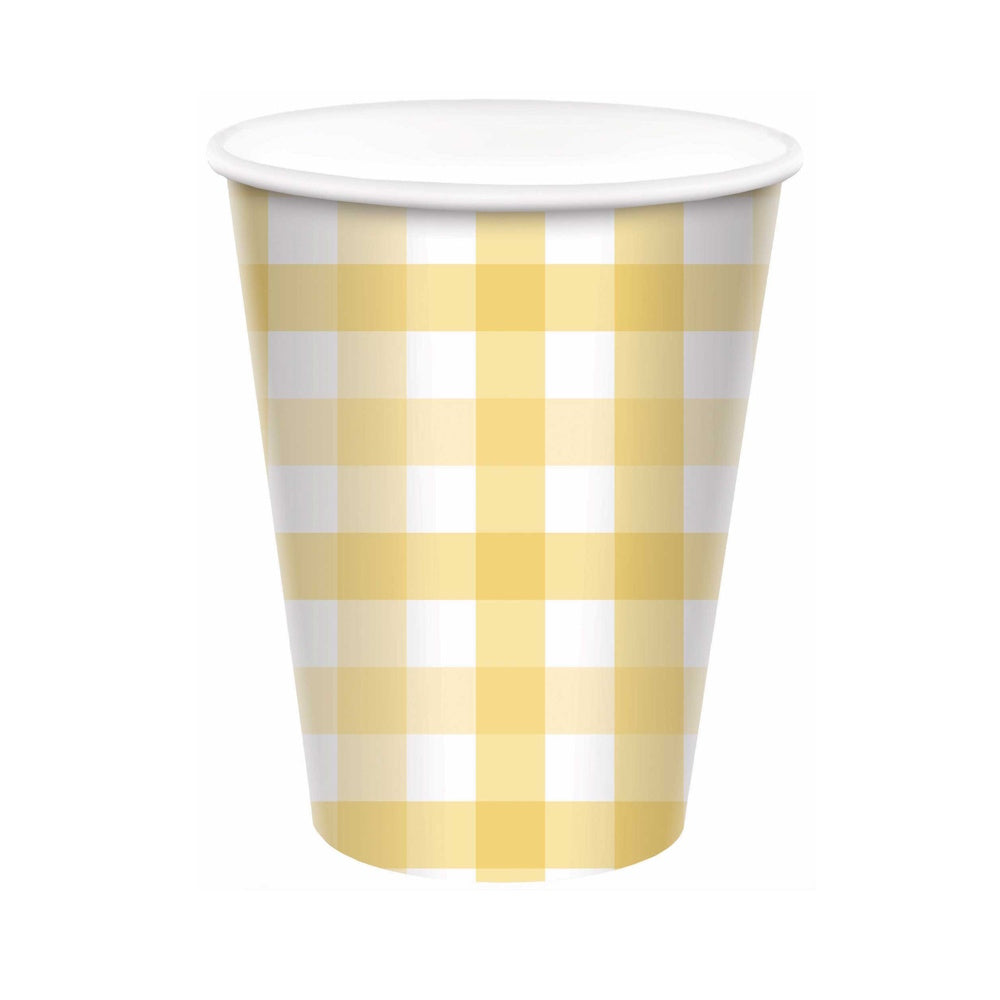 Gingham Cups 8pk - Pastel Yellow