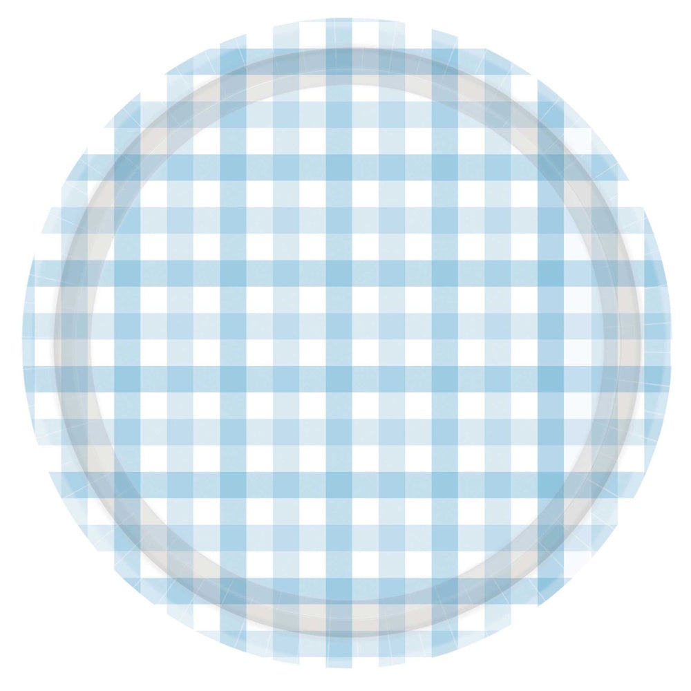 Gingham Dinner Plates 8pk - Pastel Blue