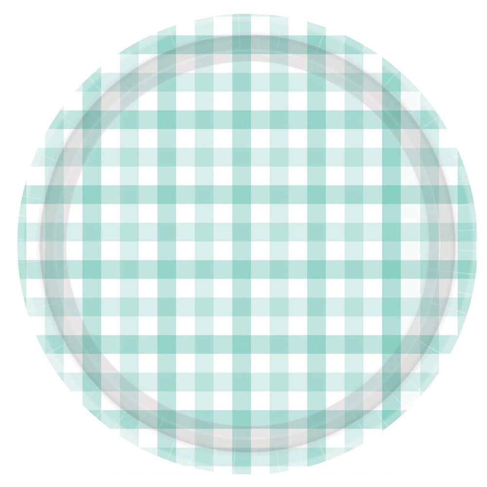 Gingham Dinner Plates 8pk - Pastel Mint