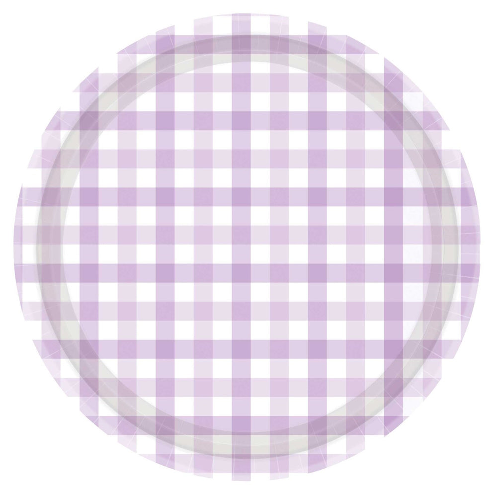 Gingham Dinner Plates 8pk - Pastel Purple