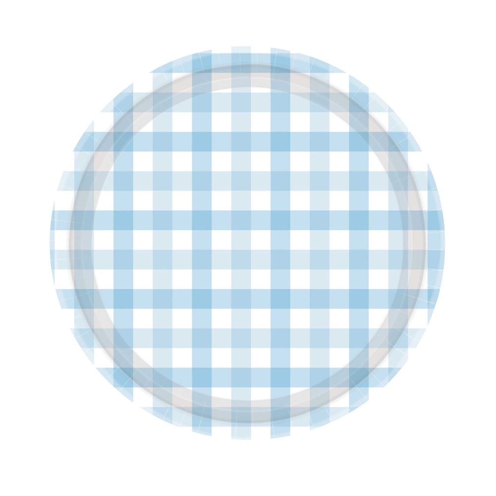 Gingham Lunch Plates 8pk - Pastel Blue