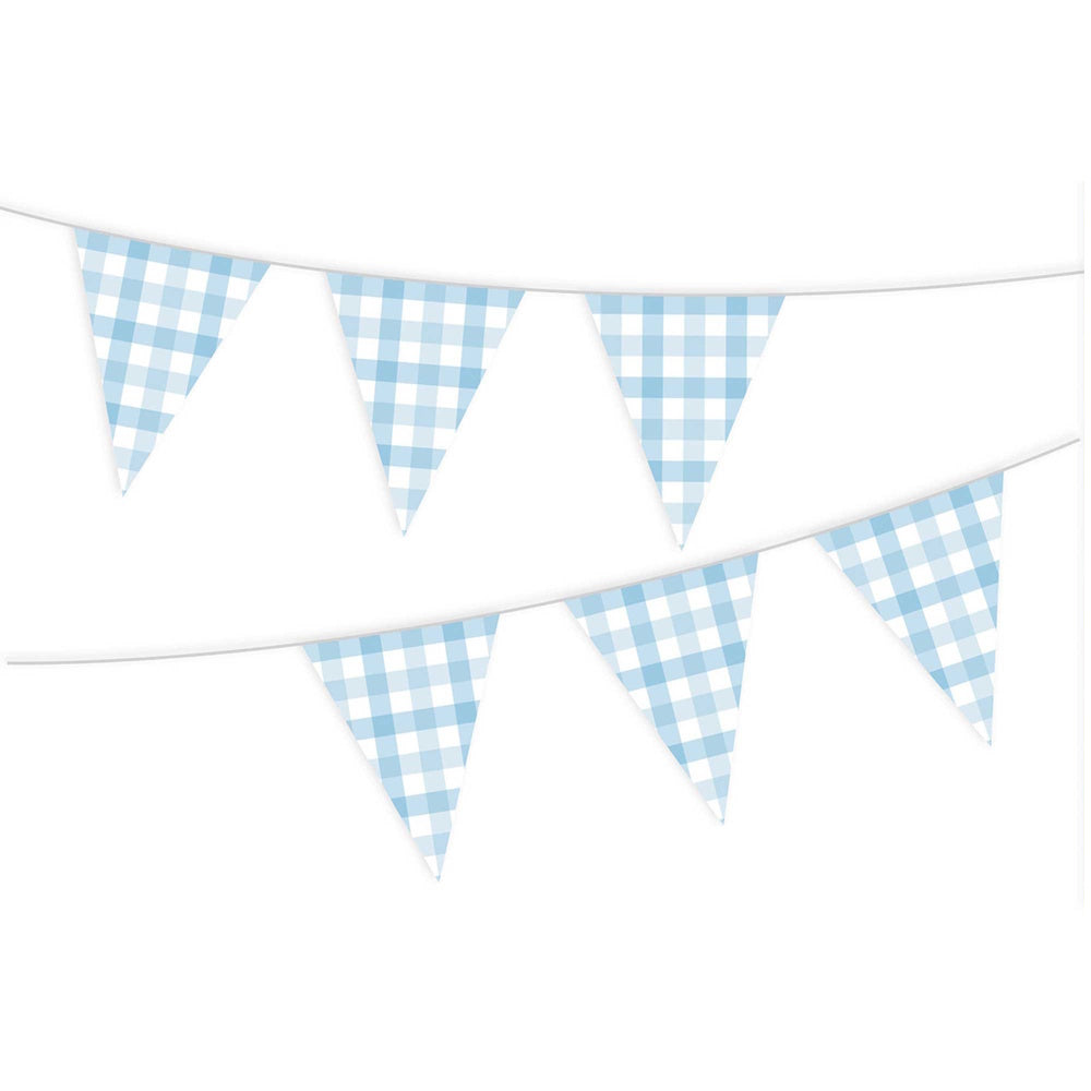 Gingham Paper Bunting - Pastel Blue