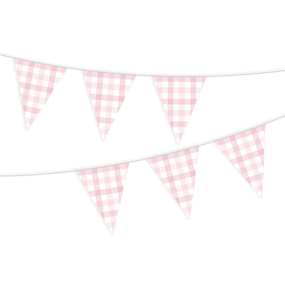 Gingham Paper Bunting - Pastel Pink
