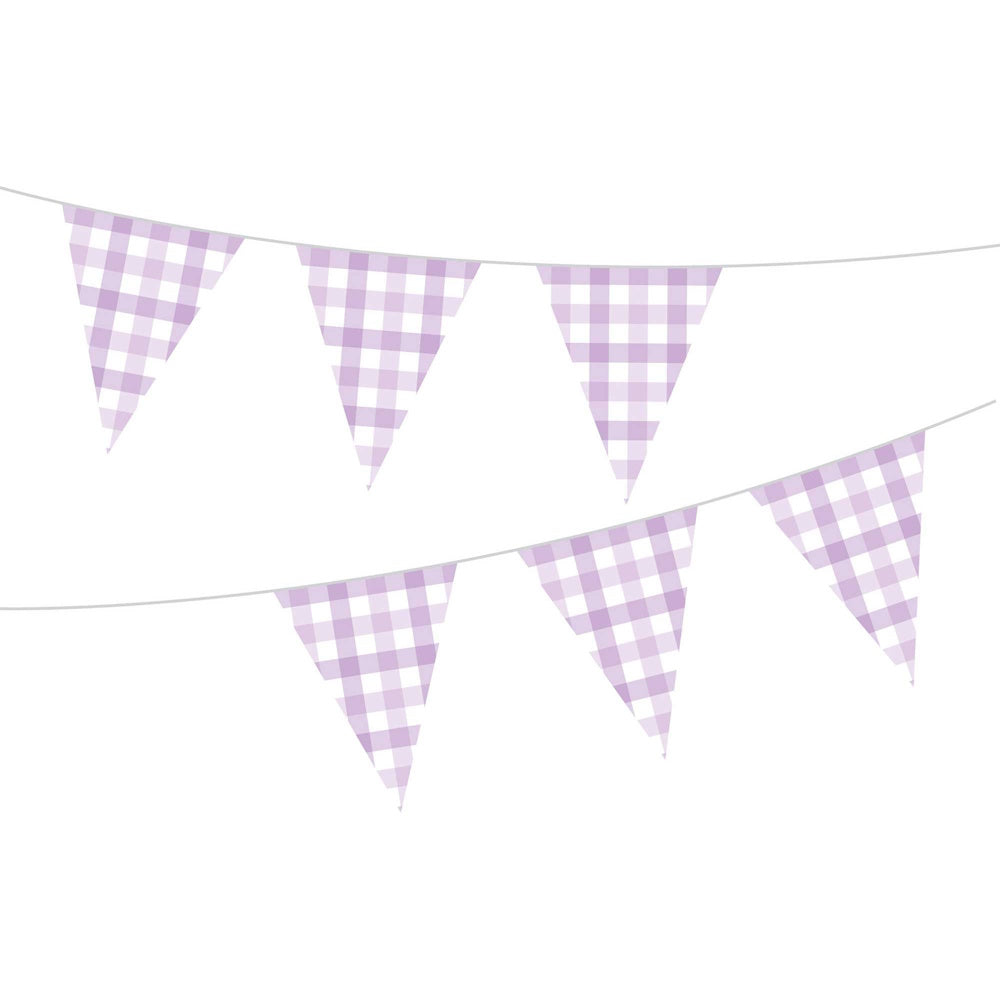 Gingham Paper Bunting - Pastel Purple
