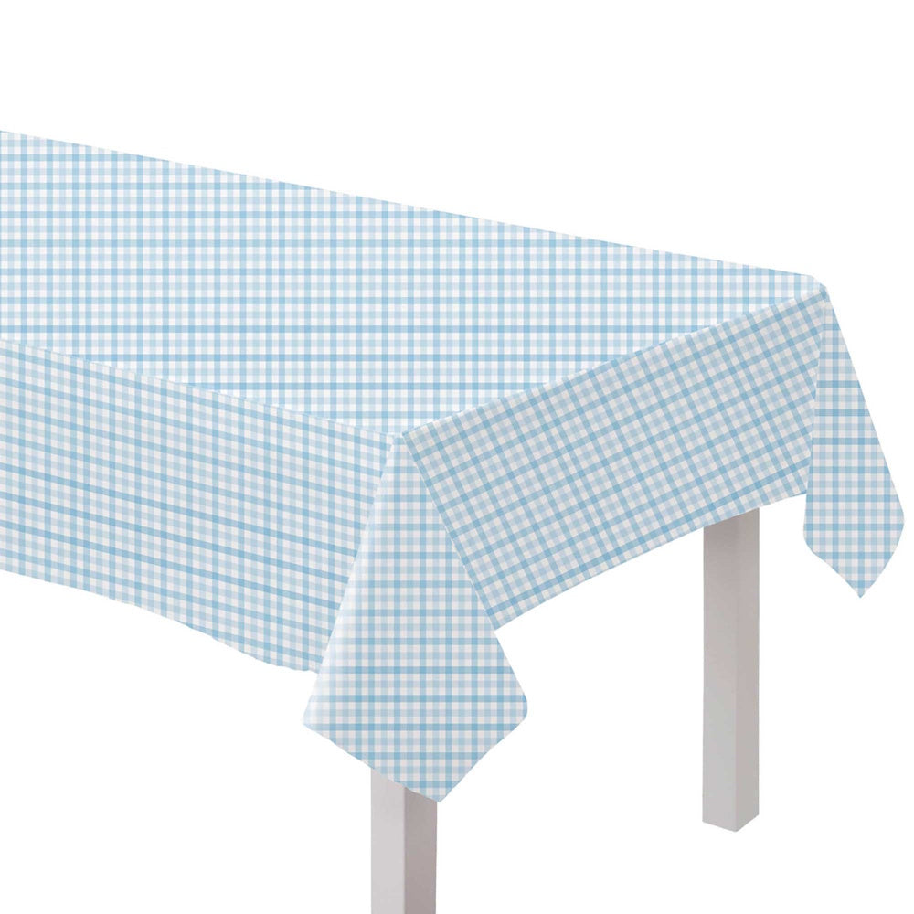 Gingham Paper Tablecover - Pastel Blue