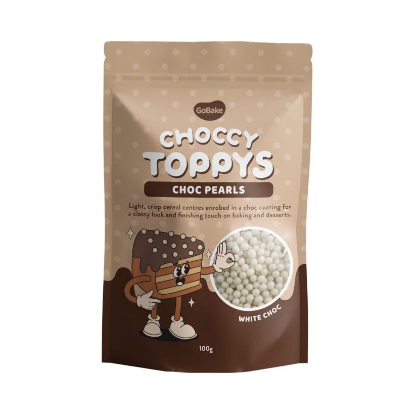GoBake Choccy Toppys Choc Pearls - White Choc