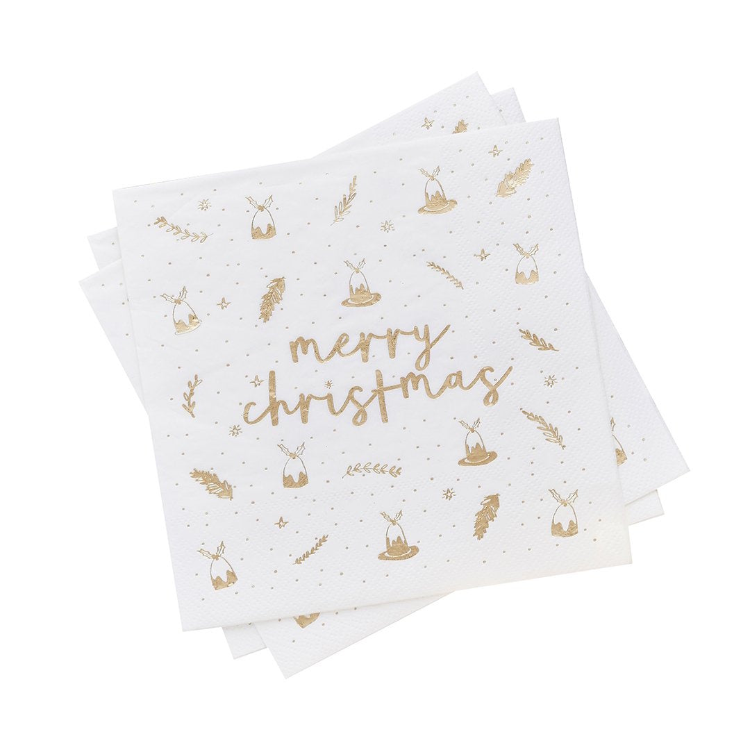 Gold Merry Christmas Napkins 16pk