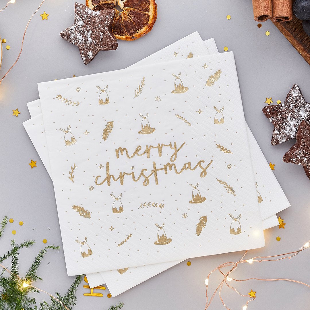 Gold Merry Christmas Napkins 16pk